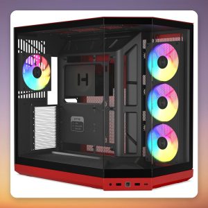 HYTE Y50 Wild Cherry Mid Tower E-ATX Case, Red, 3 x Tempered Glass, 2 x RGB Fans