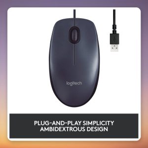 Logitech B100 Optical USB Mouse, 800 DPI, Wired, Black
