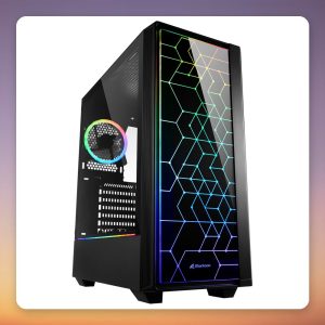 Sharkoon RGB LIT 100 ATX Mid-Tower Case, Black, Tempered Glass Front and Side Panel