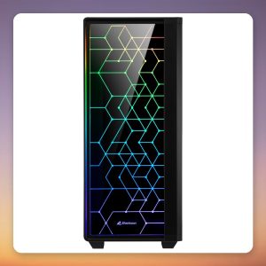 Sharkoon RGB LIT 100 ATX Mid-Tower Case, Black, Tempered Glass Front and Side Panel