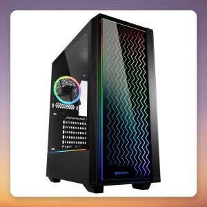 Sharkoon RGB LIT 200 ATX Midi Tower Case, Black, Tempered Glass Front and Side Panel