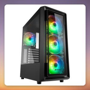 Sharkoon TK4 RGB ATX Mid Tower Case, Black, Tempered Glass, 4x ARGB Fans