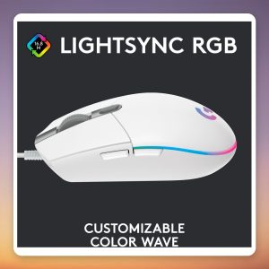 Logitech G203 LIGHTSYNC Wired Gaming Mouse, 8000 DPI, RGB, White