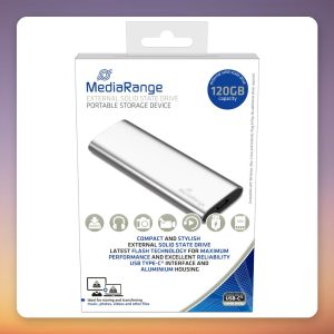 MediaRange MR1100 120 GB External SSD, USB-C 3.2 Gen 2, Silver