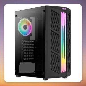Aerocool Prime v2 ATX Mid Tower Case, Black, ARGB Front Panel, Tempered Glass