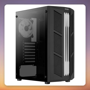 Aerocool Prime v2 ATX Mid Tower Case, Black, ARGB Front Panel, Tempered Glass