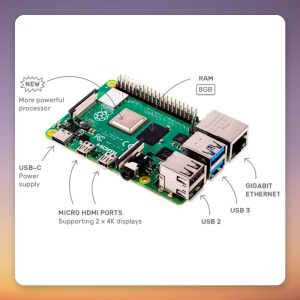 Raspberry Pi 4 Model B 8 GB LPDDR4 Single-Board Computer, Broadcom BCM2711, Wi-Fi 5