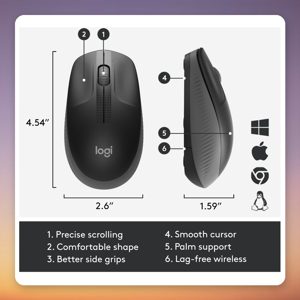 Logitech M190 Wireless Mouse, 1000 DPI, 2.4 GHz USB Receiver, Black/Charcoal – image 4