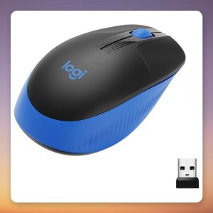 Logitech M190 Wireless Optical Mouse, Black/Blue, 2.4 GHz USB Receiver