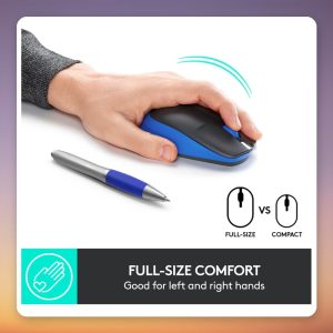 Logitech M190 Wireless Optical Mouse, Black/Blue, 2.4 GHz USB Receiver