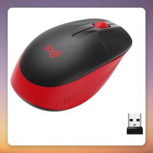 Logitech M190 Wireless Mouse, 1000 DPI, 2.4 GHz, Black/Red