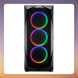 Sharkoon REV300 E-ATX Midi-Tower Case, Black, Tempered Glass, 7x ARGB Fans