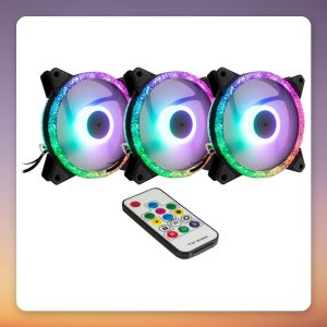 Inter-Tech Argus RS-07 RGB 120 mm PWM Case Fan 3-Pack with Remote, Black