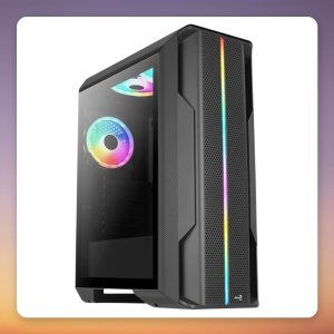 Aerocool Splinter Duo ATX Mid-Tower Case, Black, Tempered Glass, 3x ARGB Fans
