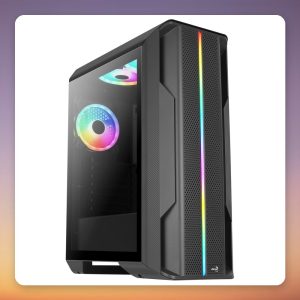 Aerocool Splinter Duo ATX Mid-Tower Case, Black, Tempered Glass, 3x ARGB Fans