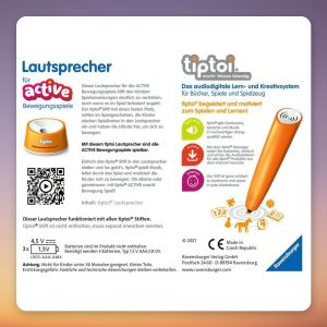 Ravensburger tiptoi ACTIVE Speaker, Orange/White, Mains-Powered, 130 x 80 x 170 mm