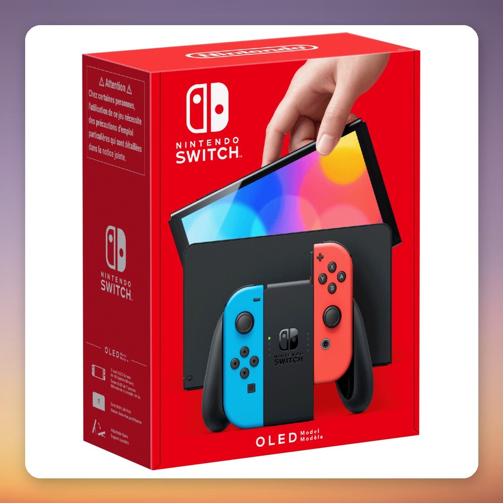Nintendo Switch OLED Model 64 GB Handheld Console, Neon Red/Neon Blue