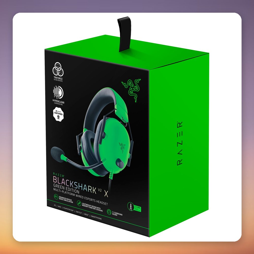 Razer BlackShark V2 X Wired Gaming Headset, 50 mm TriForce Drivers, 3.5 mm, Green/Black – image 5
