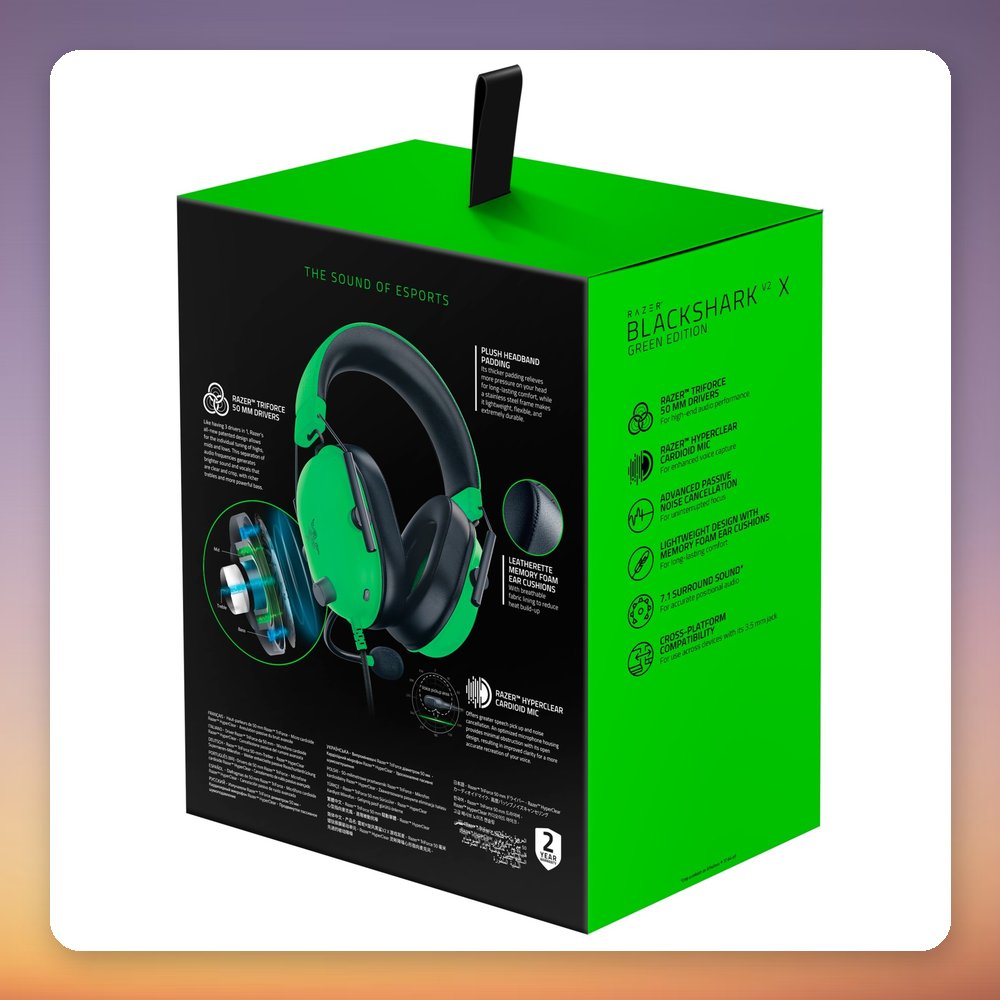 Razer BlackShark V2 X Wired Gaming Headset, 50 mm TriForce Drivers, 3.5 mm, Green/Black – image 6