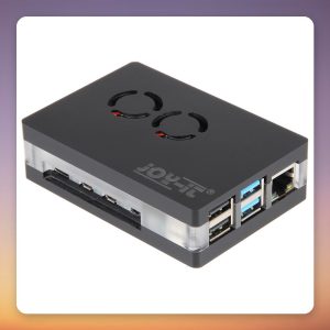 Joy-IT RB-CASEP4+03B Raspberry Pi 4 B Case with Dual Fan, Black/Transparent