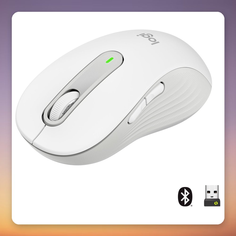 Logitech Signature M650 L Wireless Mouse, White, Size L, Bluetooth / Logi Bolt