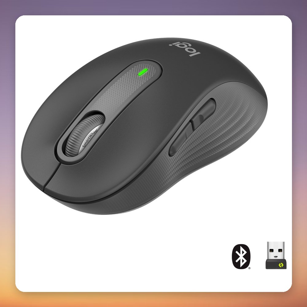 Logitech Signature M650 Wireless Mouse, Graphite, Size M, Bluetooth & Logi Bolt