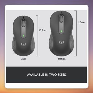 Logitech Signature M650 Wireless Mouse, Graphite, Size M, Bluetooth & Logi Bolt