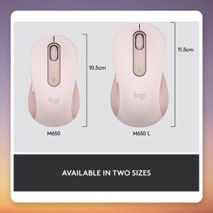 Logitech Signature M650 Wireless Mouse, Size M, Rose, Bluetooth & Logi Bolt