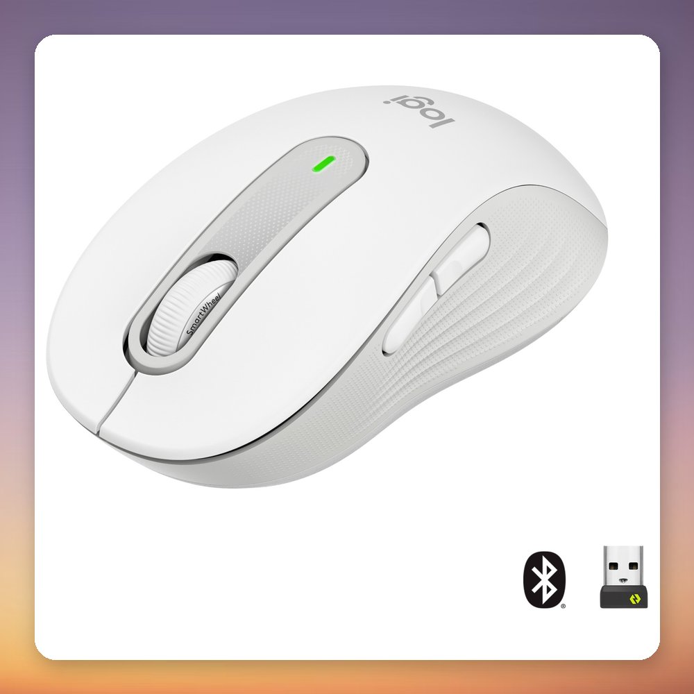 Logitech Signature M650 Wireless Mouse, White, Size M, Bluetooth and Logi Bolt