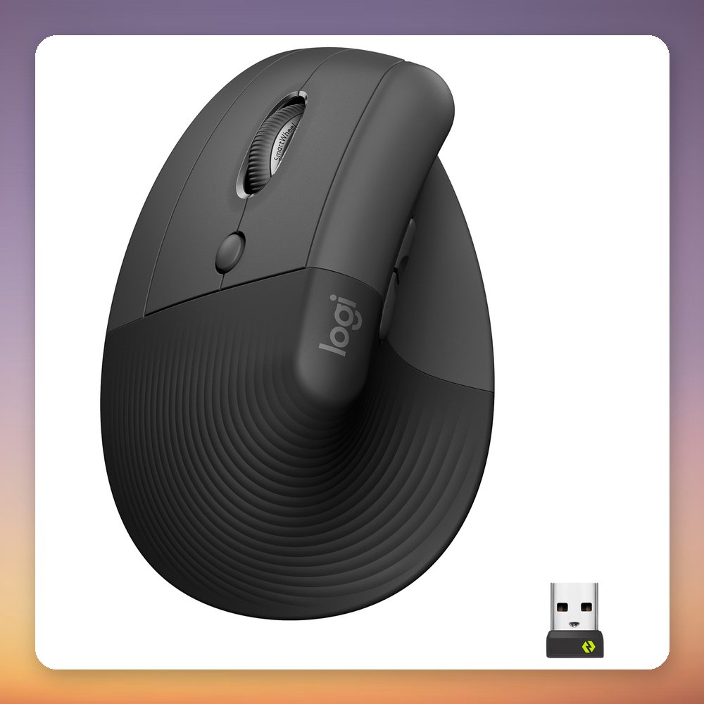 Logitech Lift Left-Handed Vertical Ergonomic Wireless Mouse, Graphite, Logi Bolt/Bluetooth