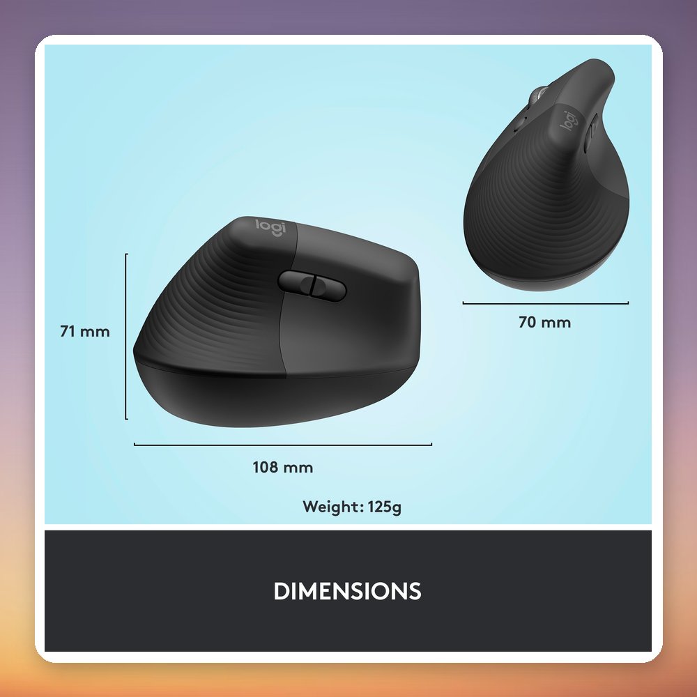 Logitech Lift Left-Handed Vertical Ergonomic Wireless Mouse, Graphite, Logi Bolt/Bluetooth – image 6