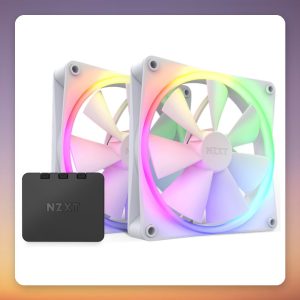 NZXT F140 RGB 140 mm PWM Case Fans, White, Twin Pack with RGB & Fan Controller