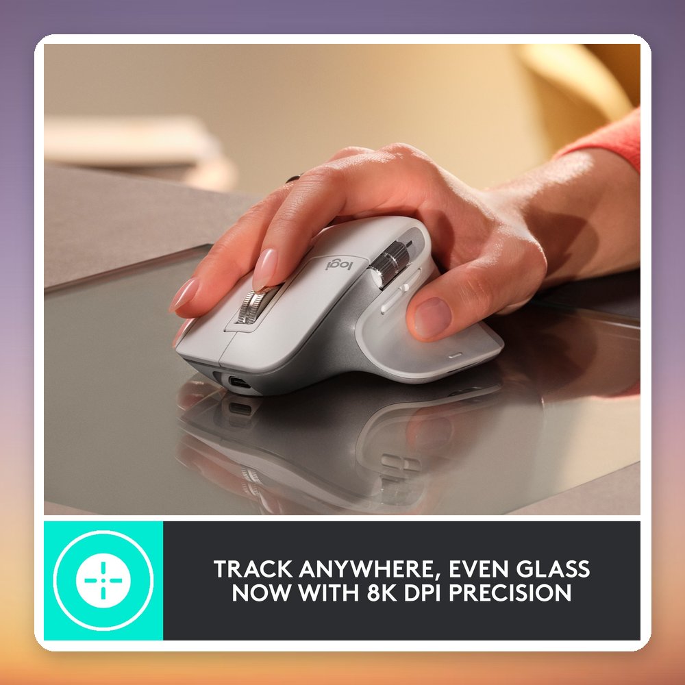 Logitech MX Master 3S Wireless Mouse, 8000 DPI, Logi Bolt/Bluetooth, Light Grey – image 3