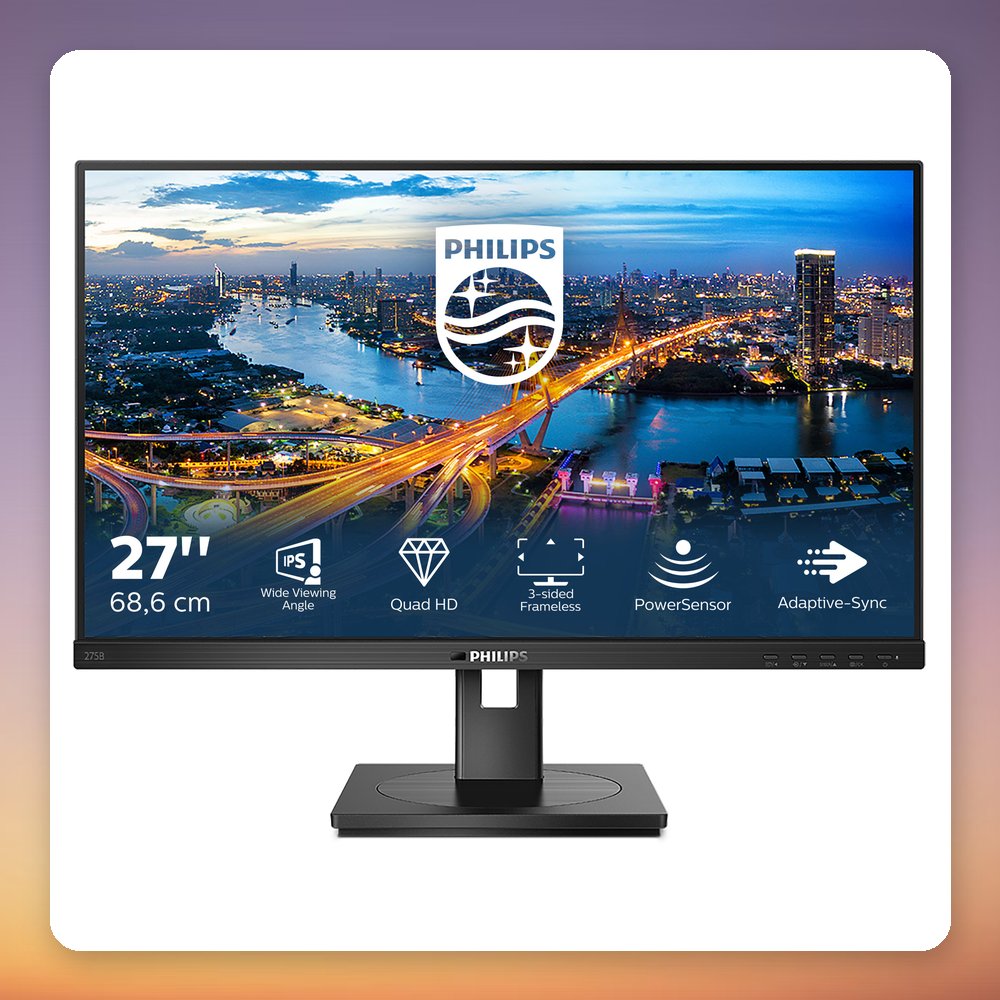 Philips B-Line 275B1/00 27-Inch QHD IPS Monitor, 75 Hz, USB Hub, Height Adjustable