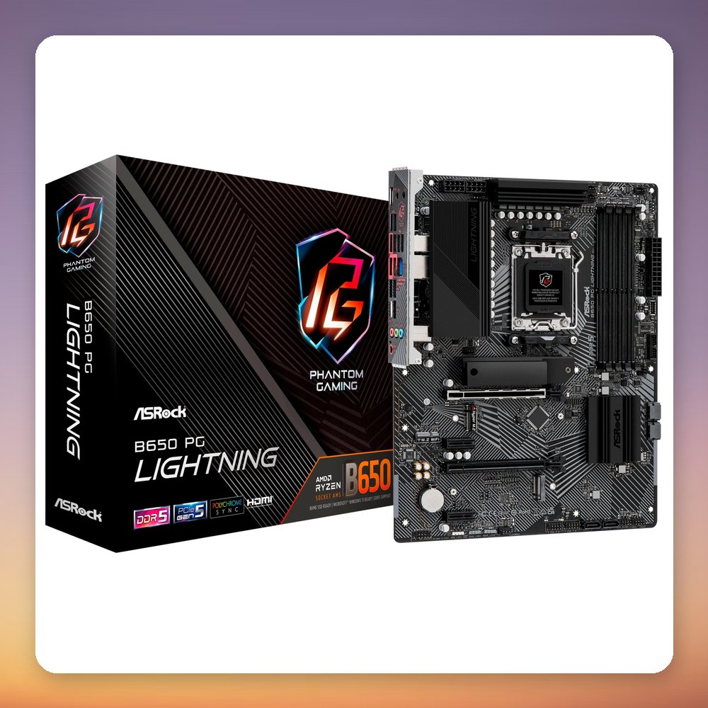ASRock B650 PG Lightning AM5 ATX Motherboard, DDR5, PCIe 5.0 M.2, Wi-Fi
