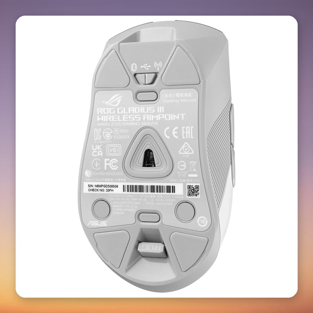 Asus ROG Gladius III Wireless AimPoint Gaming Mouse, White, 36000 DPI, Tri-Mode – image 5