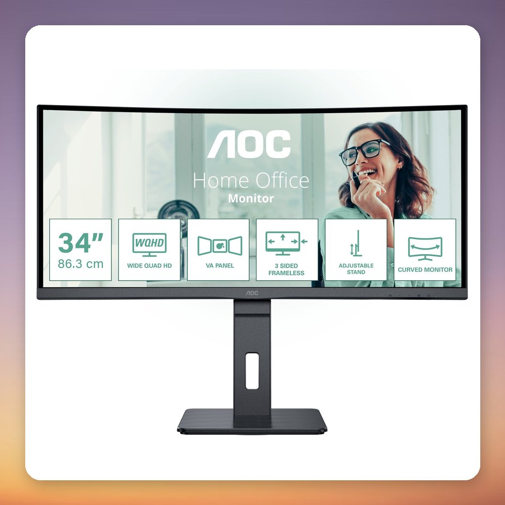 AOC CU34P3CV 34" Curved WQHD 100Hz VA Monitor with USB-C 65W, 21:9 – image 2