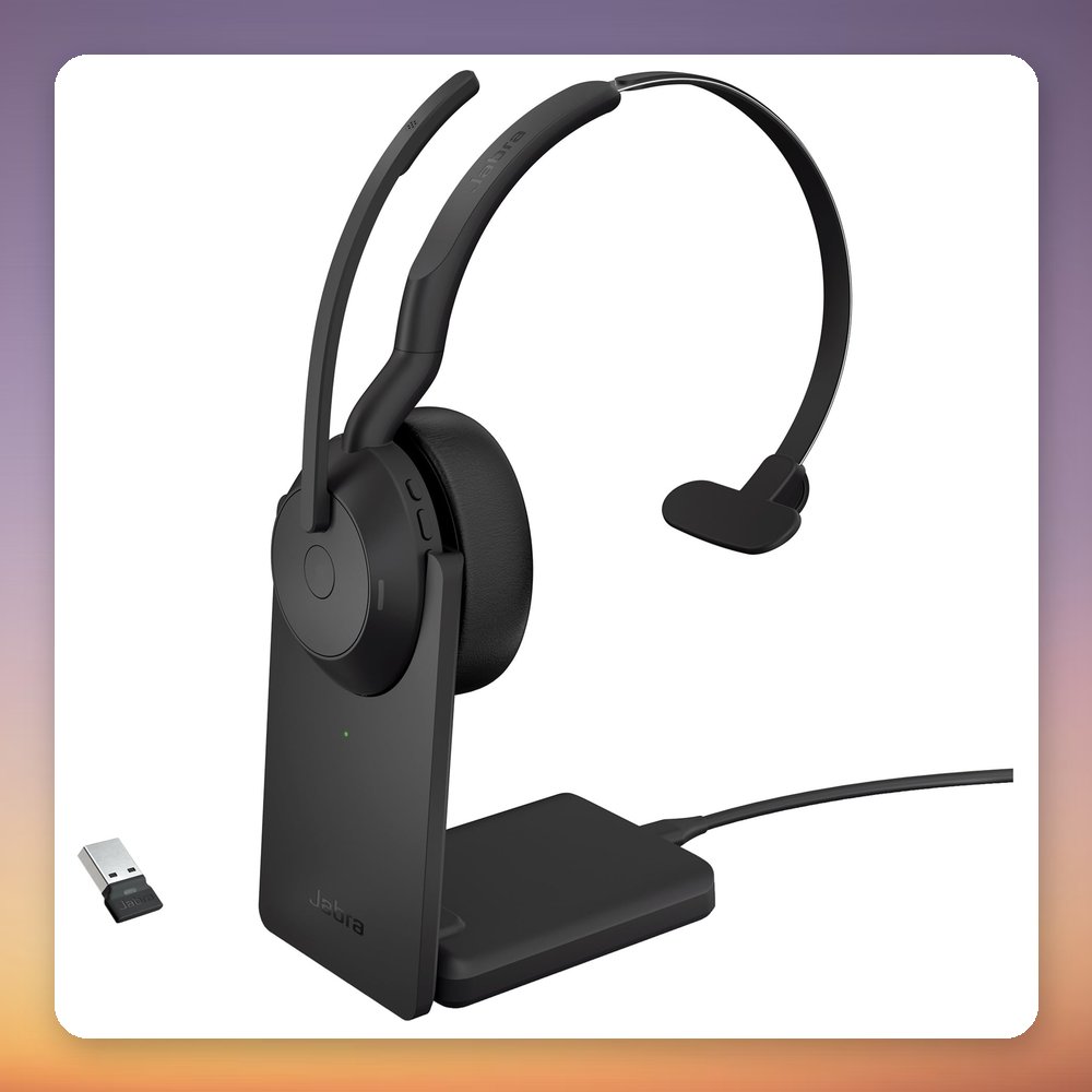Jabra Evolve2 55 Wireless Mono Headset with Charging Stand, Link380a USB-A, Black