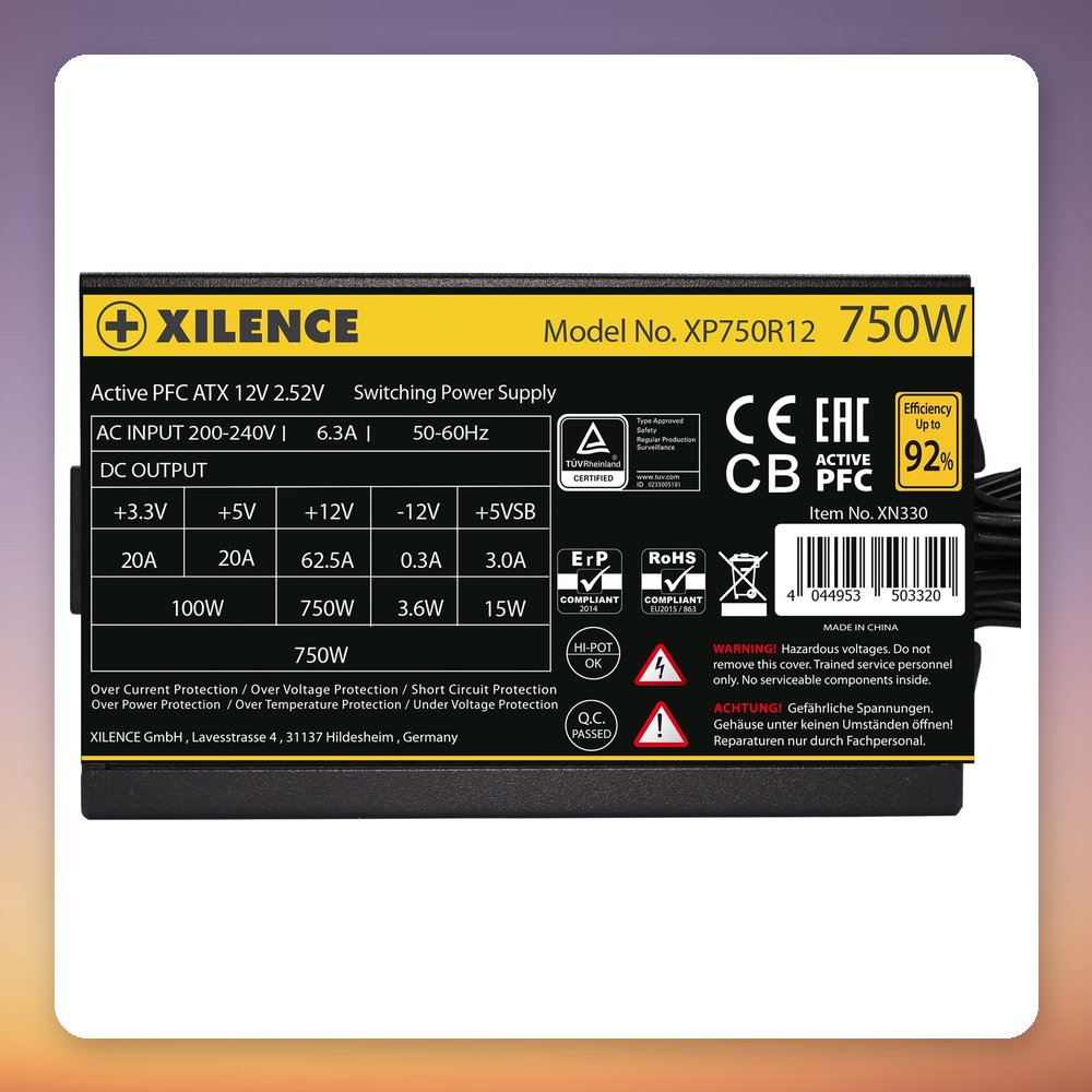 Xilence Gaming Gold 750W 80 PLUS Gold ATX PSU, 120 mm Fan, Black – image 6