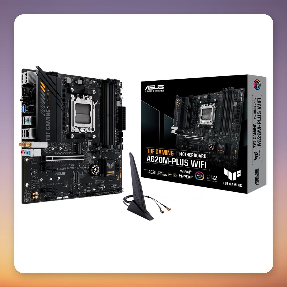 Asus TUF Gaming A620M-Plus WiFi AM5 Micro-ATX Motherboard, AMD A620, DDR5, WiFi 6