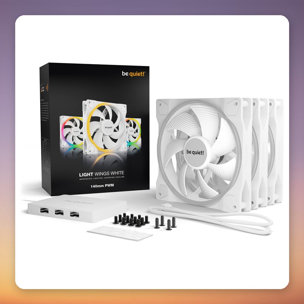 Be quiet! Light Wings White 140 mm PWM ARGB Fan, Triple Pack with ARGB Hub – image 5