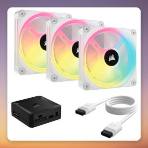 Corsair iCUE LINK QX120 RGB 120 mm PWM Fan Starter Kit, White, 3-Pack with iCUE LINK Hub