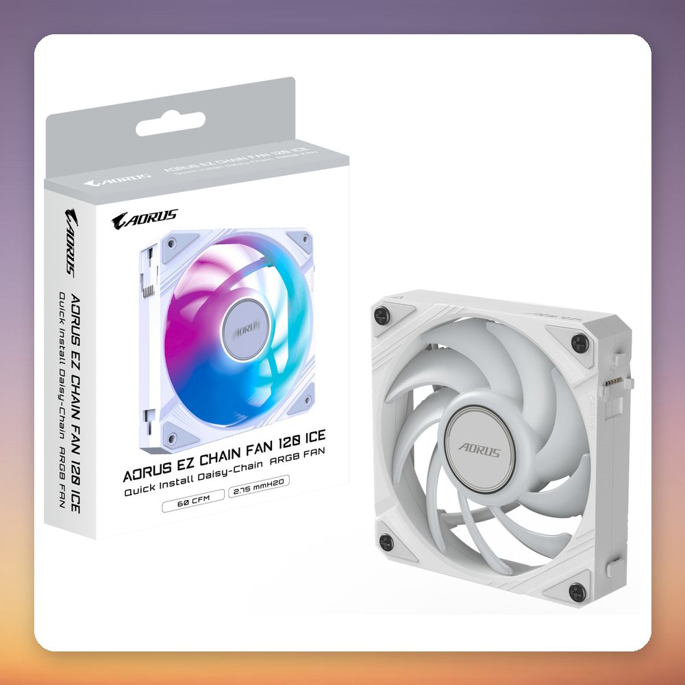 GigaByte AORUS EZ CHAIN FAN 120 ICE 120 mm ARGB PWM Case Fan, White, Single Pack