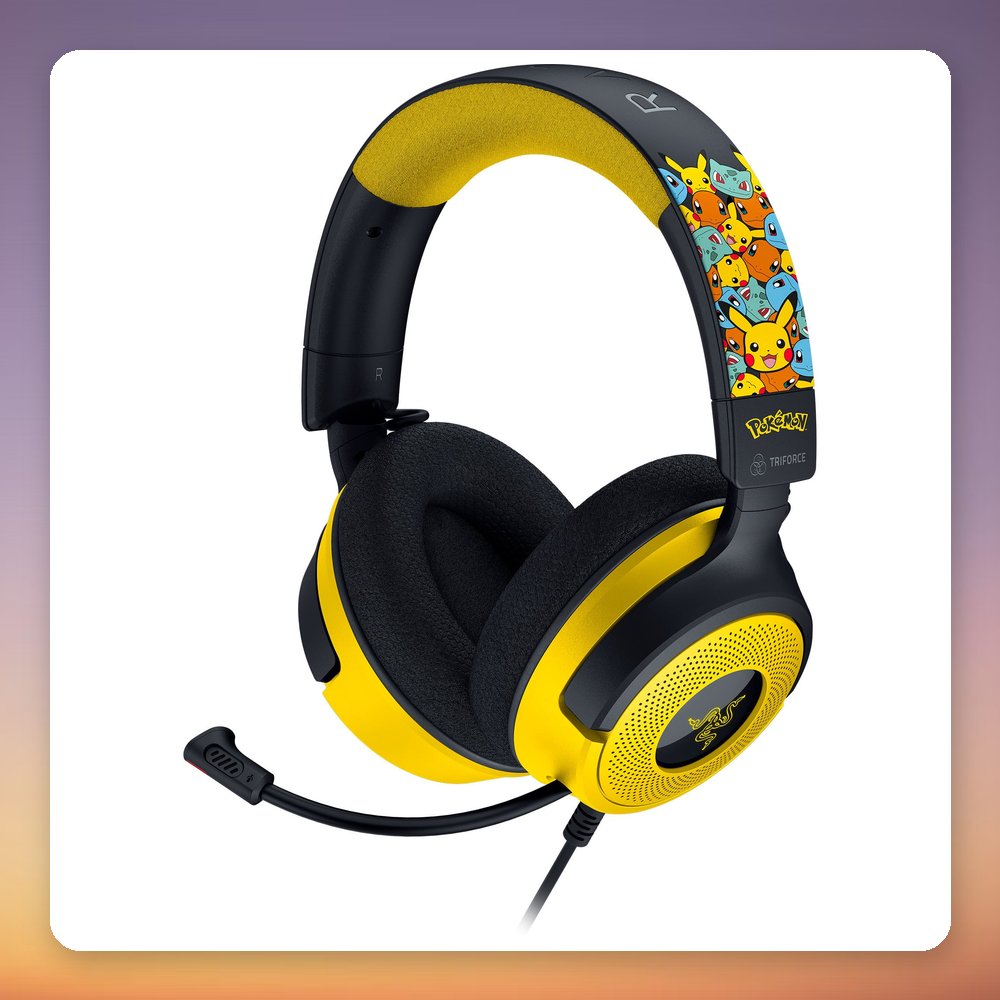 Razer Kraken V4 X Pokémon Kanto Starters Edition Wired Gaming Headset, Black/Yellow