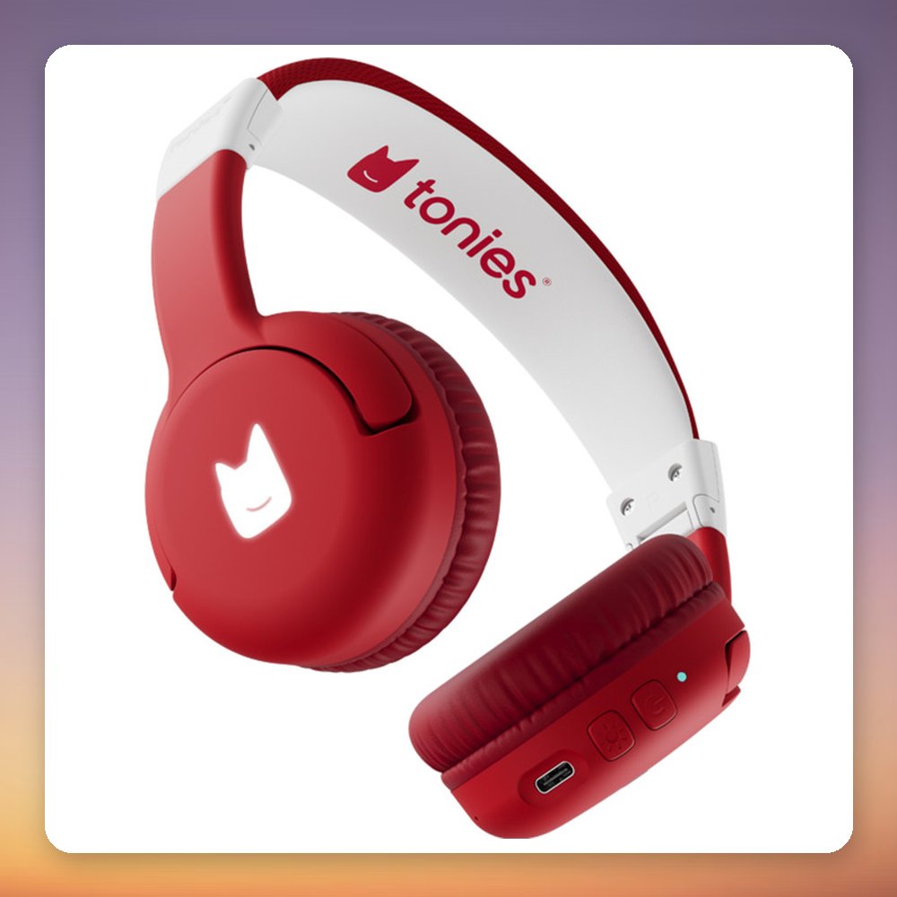 Tonies Bluetooth Kids' Headphones for Toniebox 2, Red/White, On-Ear, 40h Battery