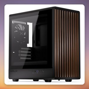 Krux Helio Mini-Tower µATX Case, Black/Wood, Tempered Glass