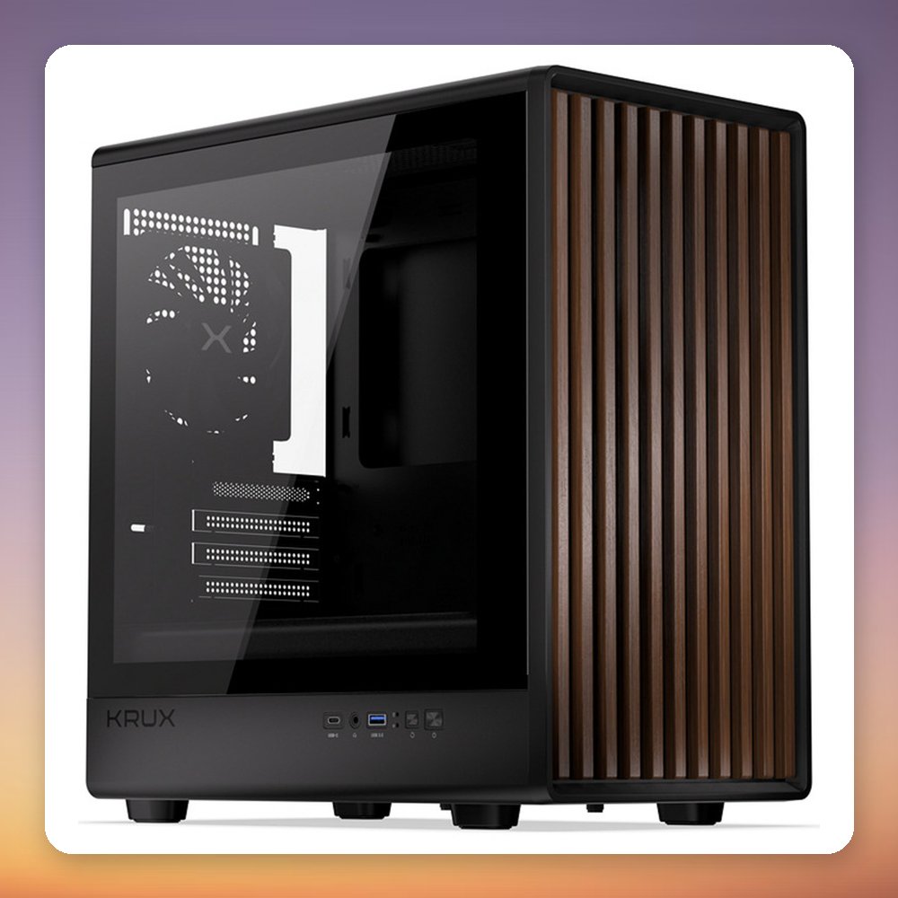 Krux Helio Mini-Tower µATX Case, Black/Wood, Tempered Glass – image 2