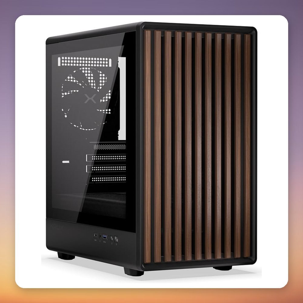 Krux Helio Mini-Tower µATX Case, Black/Wood, Tempered Glass – image 3