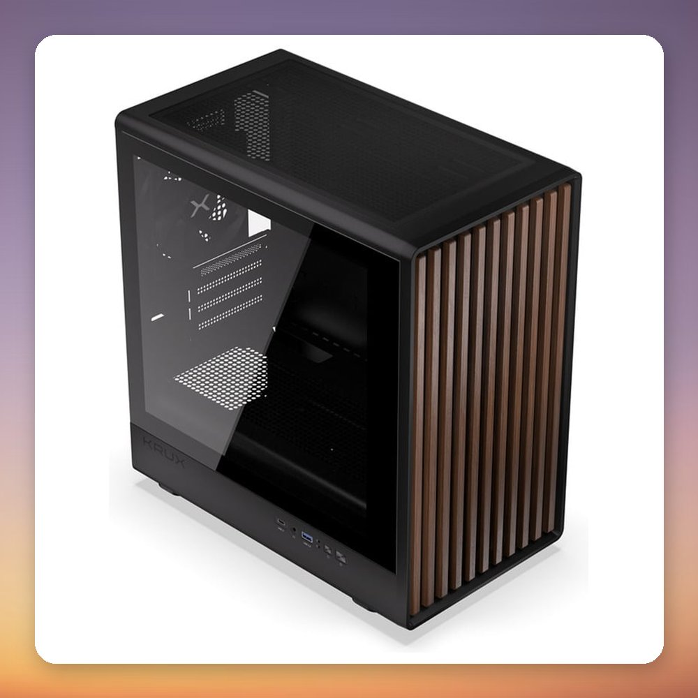 Krux Helio Mini-Tower µATX Case, Black/Wood, Tempered Glass – image 4