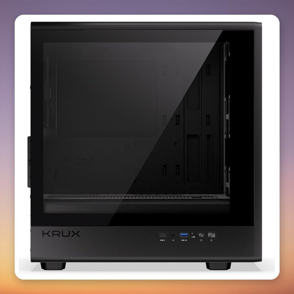 Krux Helio Mini-Tower µATX Case, Black/Wood, Tempered Glass – image 5